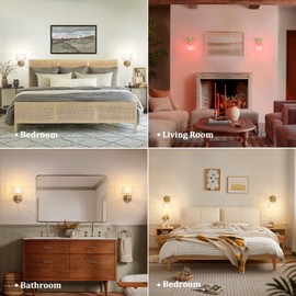 Shenmoyl Battery Operated Wall Sconce Set of 2, Vintage Rechargeable Wall Lights with Clear Ripple Glass Shade, Wireless Indoor Wall Lamp with Remote for Bedroom Living Room Bathroom