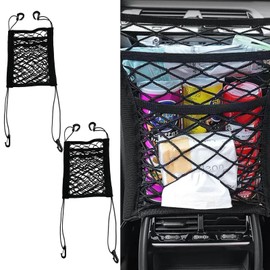 JYNVO 2 Pack Triple Car Storage Net, Universal Car Back Seat Storage Net, Car Pet Obstacle Net, Car Travel Accessories, Multifunctional SUV and Truck Driver Organiser