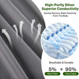 OneAmg Grounding Bed Sheet King Size, 95% Organic Cotton & 5% Pure Silver Fiber, Elastic Full Wrap Grounding Mat for Improved Sleep & Better Working(Grey)