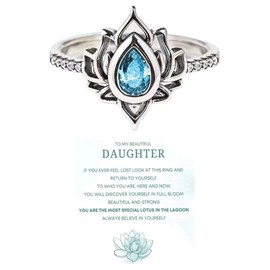 Lotus Ring for Women Lotus Flower Inspirational Ring Silver Stacking Rings for Women Vintage Healing Rings Best Friend Inspirational Gifts Jewelry