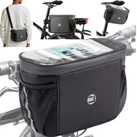 MTSBDM Bike Handlebar Insulated Bag with TPU Touch Screen, Front Phone Cooler Storage Pouch, Strap-On Bicycle Frame Waterproof Bag with Shoulder Strap for Cycling, Hiking, and Travel Accessories