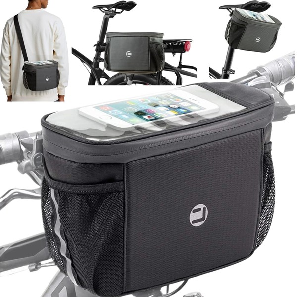 MTSBDM Bike Handlebar Insulated Bag with TPU Touch Screen, Front
