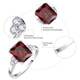 Bonlavie Ruby Engagement Rings for Women 925 Sterling Silver Rings with 10x8mm Emerald Cut Red Gemstone Birthstone Ring for Valentines Thanksgiving Day Size L 1/2