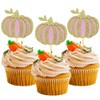 24 Pcs Glitter Pumpkin Cupcake Toppers, Fall Theme Cupcake Decoration