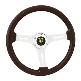 AJP Distributors Universal Replacement Aluminum Center Light Weight Dark Wood Steering Wheel With Jdm Beginners Horn Button