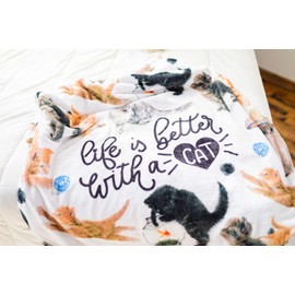 BRIEF INSANITY Plush Luxury Throw Blanket - Premium Ultra Soft Fuzzy Warm Double Sided Throw Blanket - Snuggle Butt Blankets - 44" x 60" Long Super Soft Cozy Blanket (Life is Better with a Cat, Full)