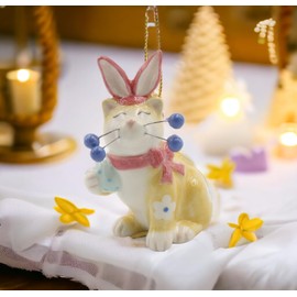 Cosmos Gifts 56591 Whisker Cat- Easter Bunny Ornament, Yellow
