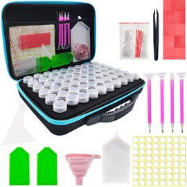 Diamond Painting Storage Box, 60 Compartments Plastic Tins Accessory Boxes, Embroidery Sorting Box, with Pen, Case, Funnel, Tweezers, etc., for Nails, Rhinestones, Beads, DIY Crafts (32 x 22 x 7.4 cm)