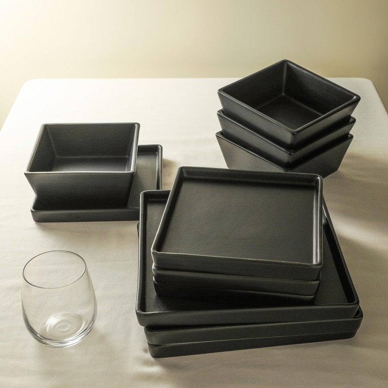 Stone Lain Grace Square Stoneware Dinnerware Set, 12 Piece Service