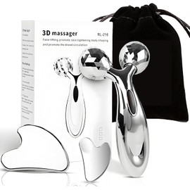 3 Pcs Herramienta Facial Gua Sha Kit, Herramienta de Masaje de Acero Inoxidable, 1 Rodillo en V, 2 Herramienta Facial Forma de Corazón, Cuidado de la Piel, Masaje Facial, SPA