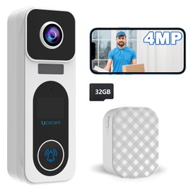 UCOCARE 4MP Türklingel mit Kamera mit 32GB Speicherkarte-Kein Abonnement Erforderlich, Klingel mit Kamera mit Gong, Kabellos Video Türklingel mit 10000mAH Akku, Bewegungserkennung, Sofortalarm