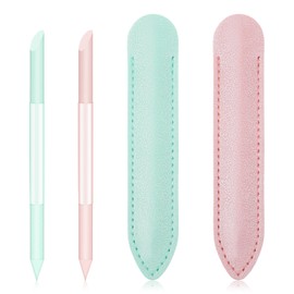 2 PCS Glass Cuticle Pusher with Leather Case, Dual-Ended Cuticle Sticks, Crystal Cuticle Pusher Glass File, Cuticle Pusher Tool for Nails and Cuticles Care