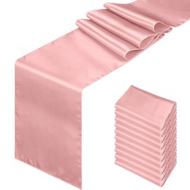 10 Pack Pink Satin Table Runners 12 x 108 inches Long Premium Satin Table Runner fit Rectange and Round Table for Birthday Parties, Banquets, Engagements Decoration, Wedding Party, Graduations