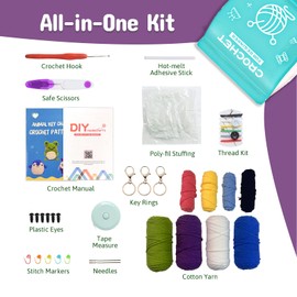 Madwave Beginner Crochet Kit for Adults & Kids – Create 3 Animal Designs (Frog, Owl, Penguin) with Complete DIY Set, Step-by-Step Video Tutorials, Yarn, Hook, and All Accessories Included