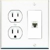 Wallplate City [ 2 GANG ] 15 Amp Round Power Outlet CAT5E Combination Wall Plate White