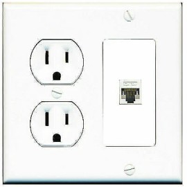 Wallplate City [ 2 GANG ] 15 Amp Round Power Outlet CAT5E Combination Wall Plate White