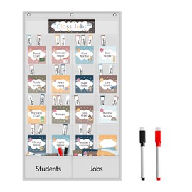 Class Jobs Pocket Chart, Teacher's Helper Classroom Management Educational Pocket Chart, Class Jobs for Preschool Classroom Must Haves Supplies, Classroom Jobs Bulletin Board Set (White)