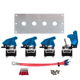 MGI SpeedWare 4 Gang Metal Toggle Switch Panel, Safety Flip Covers (Blue)
