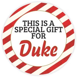This is a Gift for Duke - 3 Pack Circle Stickers 3 Inch - Candy Cane Merry Christmas Gift Tag Present Tree Holiday Custom Name Santa Claus