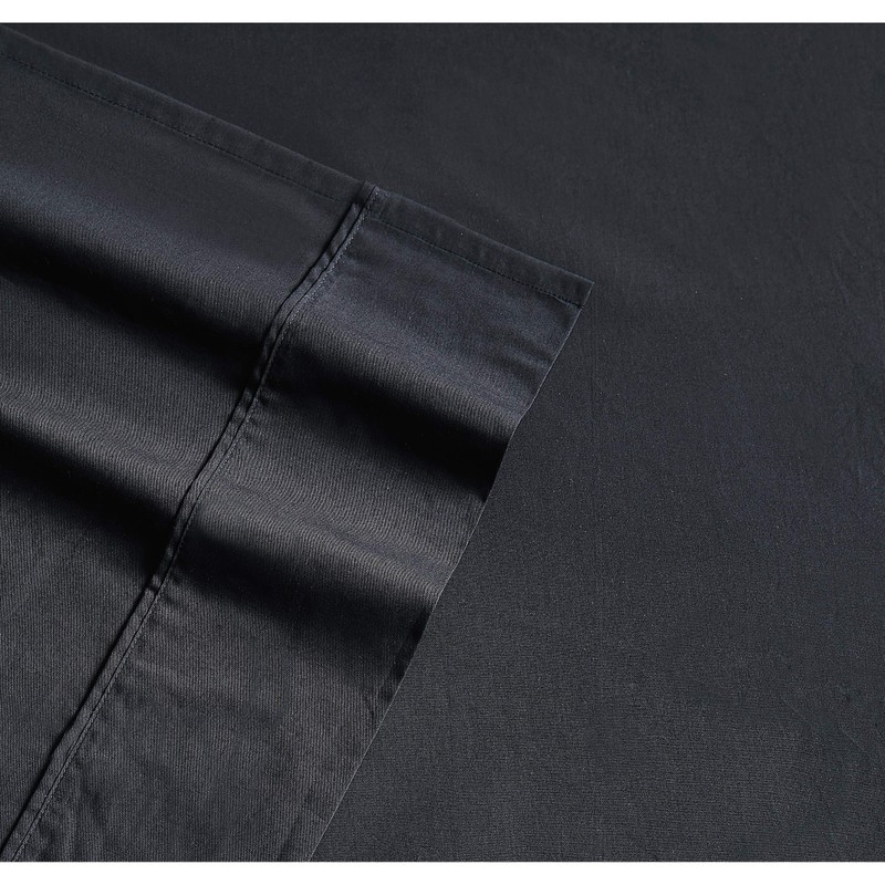 Brooklyn Loom Solid Cotton Percale Sheet Set, Queen, Black