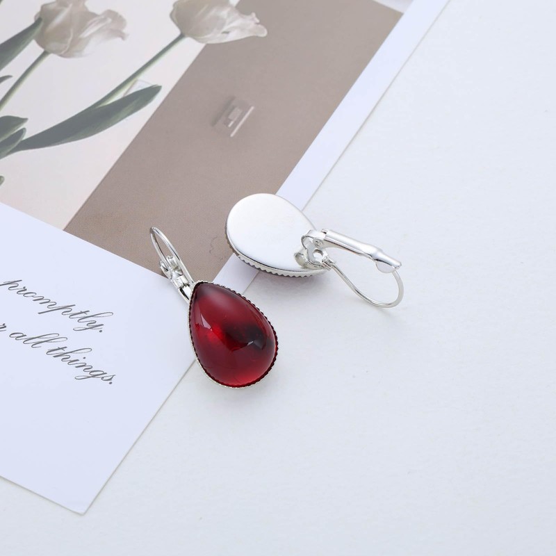 Yheakne Vintage Teardrop Ruby Drop Earrings Red Teardrop Earrings Ruby