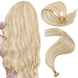 YoungSee Keratin Tip Hair Extensions Human Hair Blonde 24 Inch K Tip Hair Extensions Long Ktips Hair Extensions Human Hair Blonde Highlight Invisible Keratin Bond Hair Extensions Remy 50g #18/613