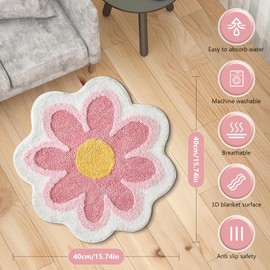 Blumen Badematte 40x40 cm – Weiche rutschfeste Badezimmermatte, Wohnteppich mit hoher Wasseraufnahme, Waschbare Mikrofaser Duschmatte für Badezimmer, Küche, Toilette, Kinderzimmer, Haustiere (Rosa)