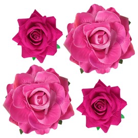 Topbuti Rose Hair Clip Flower Hairpin Rose Brooch Floral Clips, 4 Pcs Fabric Rose Flowers Hair Clips Mexican Hair Flowers Pin up Headpieces for Woman Girl Wedding Party Mother's Day (Hot Pink)