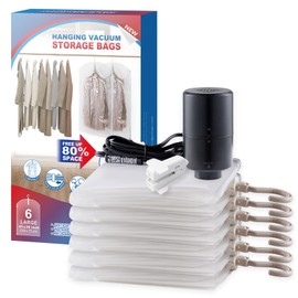 TAILI Hanging Vacuum Suction Storage Bags with Electric Air Pump, 6 Short, Vacuum Sealer Bags for Clothing, Space Bags for Coats, Closet Organizers