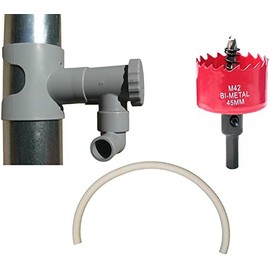 Capt'eau Rainwater Collector for Circular Ducts (Grey) + 60 cm Grey Hose + Premium BI Metal Hole Saw