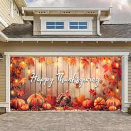 HOMETITUTE 6x13ft Thanksgiving Banner for Garage Door Happy Thanksgiving Turkey Pumpkin Fall Leaves Warm Lights Family Gathering Photo Background Decor Indoor Outdoor Party Decorations