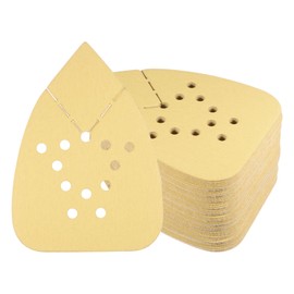 Kozelo 50pcs Mouse Detail Sander Sandpaper - [12-Hole 180 Grit] Aluminum Oxide Triangle Hook and Loop Sanding Pads Sheet for Sanding and Polishing Wood Furniture Metal Use