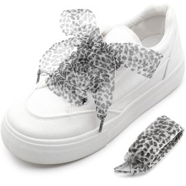 MKEHSH Snow Yarn Shoe Laces: 2 Pair 1 Inches Wide White Leopard Flat Sneakers Shoelaces 47 Inch