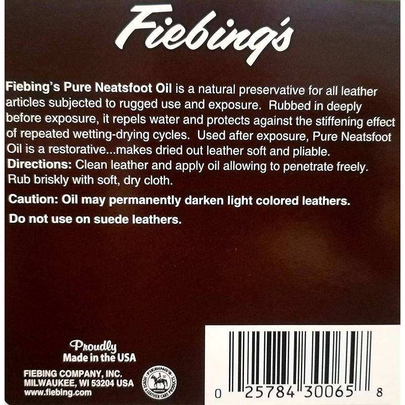 Fiebing's 100% Pure Neatsfoot Oil 16oz - Natural Leather Preservative