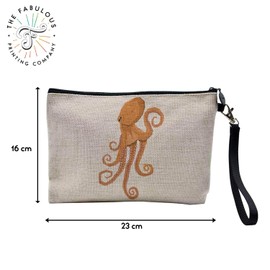 Tasche aus Leinen – Tintenfisch Orange Illustration Meer Ocean – Kosmetiktasche aus Leinen in Leinenoptik – Geldbörse – 15 x 10 cm, leinen, 23.5 x 15 cm, Kosmetiktasche