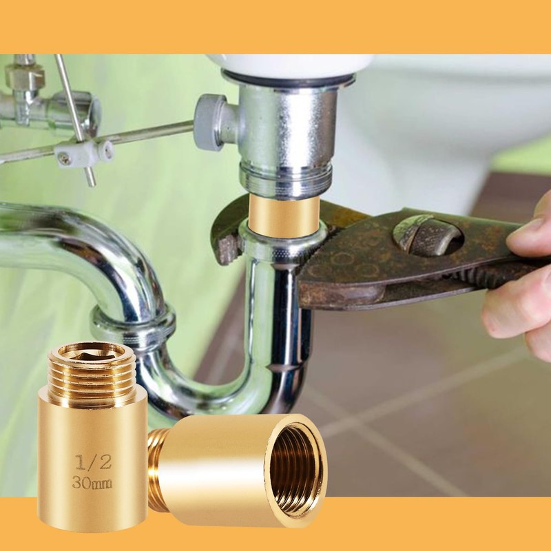 Brass Tap Extension, 30 mm x 1/2 Inch, DN15 Thread