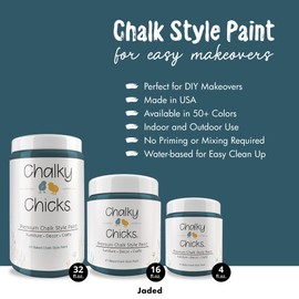 Chalky Chicks 4 Fl Oz Matte Jaded (Jade) Chalk Paint for Furniture Without Sanding - No Prep Furniture Paint No Sanding All in One for Crafts, Wood, Walls, Cabinet, Metal, Dresser, Farmhouse