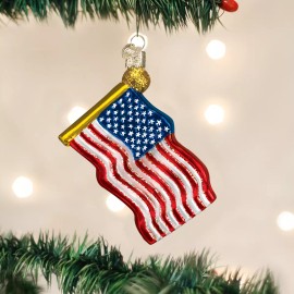 Old World Christmas Star Spangled Banner US Flag Blown Glass Christmas Ornament