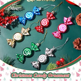 Threan 12 Pieces Christmas Candy Ornaments, Colorful Christmas Tree Candy Cane Ornaments, Hanging Candy Peppermint Ornaments with Gold Ropes for Christmas, Holiday, Festival,