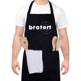 nomiou Barbecue Apron Black - Bratort - Gift for Men, Dad, Husband or Friend for Birthday, black