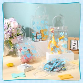 Wesnoy 30 Pcs Baby Shower Favors for Guests Blue Foot Plastic Clear Gift Bags with Handles Blue Footprint PVC Shopping Candy Themed Goodie Bags for Gender Reveal Party Supplies(5.9 x 7.9 x 2.8 Inch)