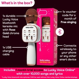 Lucky Voice Wireless Bluetooth Karaoke Microphone, Built-in Speaker, Rose Gold, Portable Mini Karaoke Machine for Adults & Kids, Echo & Voice Changer - 10,000 Songs Free Access