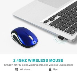 Wireless Mouse Cute Mini Computer Mouse Small Size Pocket Portable Compact Travel USB Optical Mice 3 Buttons 1000 DPI Wireless Mouse for Laptop PC Computer Notebook Kids Gift (Blue)