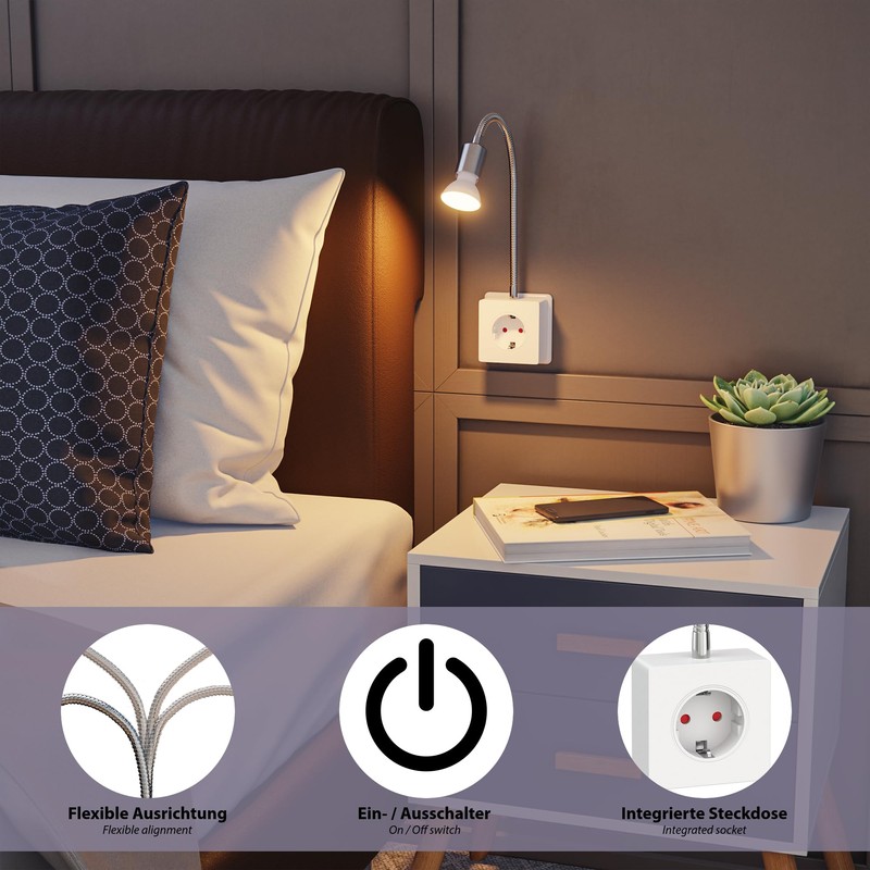 ledscom.de LESCH Reading Lamp Socket Lamp Chrome / White with