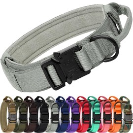 Joytale Collar Táctico para Perros con Asa, Collar De Perro Militar De Servicio Pesado con 2 Parches para Entrenamiento, Collares Tácticos Ajustables para Perros Grandes, Gris, L