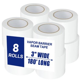 Bghdas 8 Roll Vapor Barrier Tape, 3" Wide x 180' Long, White PE 9 mm Polyethylene Tape, Waterproof Moisture Barriers Seal and Seam, for Underlayment Crawl Spaces, Insulation Repairs & Plastic Liners