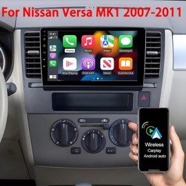 9 Inch Double Din Car Stereo for Nissan Versa MK1 2007-2011 Android 14 IPS Touchscreen Car Radio w/Wireless Carplay Android Auto GPS Navigation Bluetooth WiFi SWC AHD Mirror Link Backup Camera, 2+32G