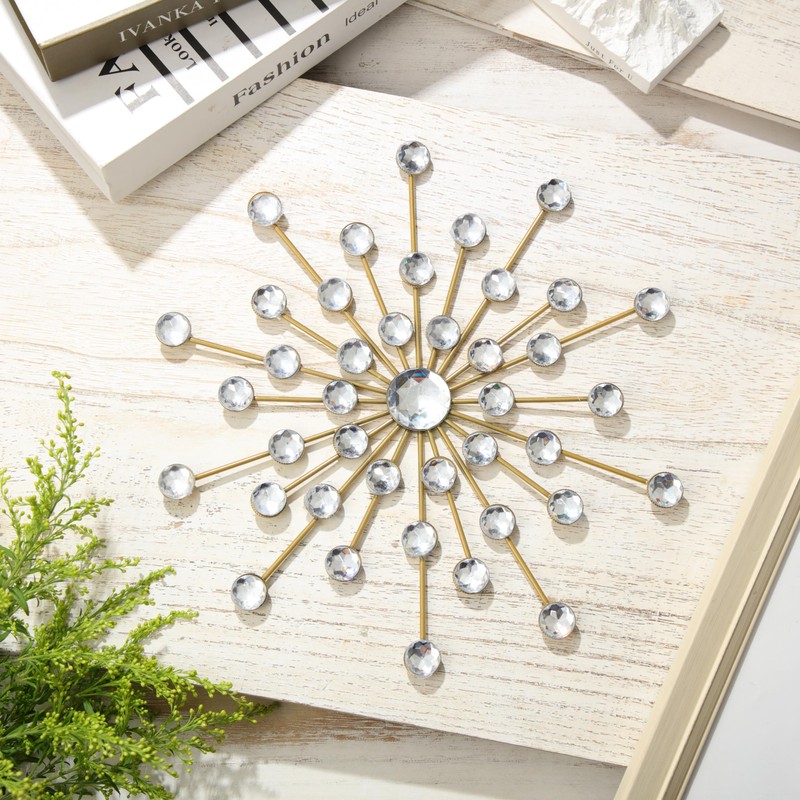 Barydat 6 Pcs Metal Rhinestones Sunburst Wall Decor Bling Crystal