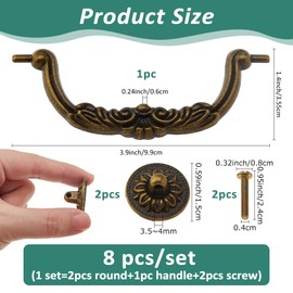 SUPERFINDINGS 8 Sets Vintage Bail Pull Handles 3.9inch Hole Center Antique Bronze Handles Alloy Drop Pulls Decorative Cabinet Pull Swing Dresser Pulls Handle