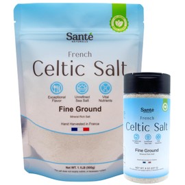 Sante Naturelle Celtic Salt Organic Fine Ground Bundle – 8oz Shaker & 1.1lb (18oz) Bag – Unrefined Organic French Mineral Sea Salt, Natural & Hand Harvested Sal Celtica